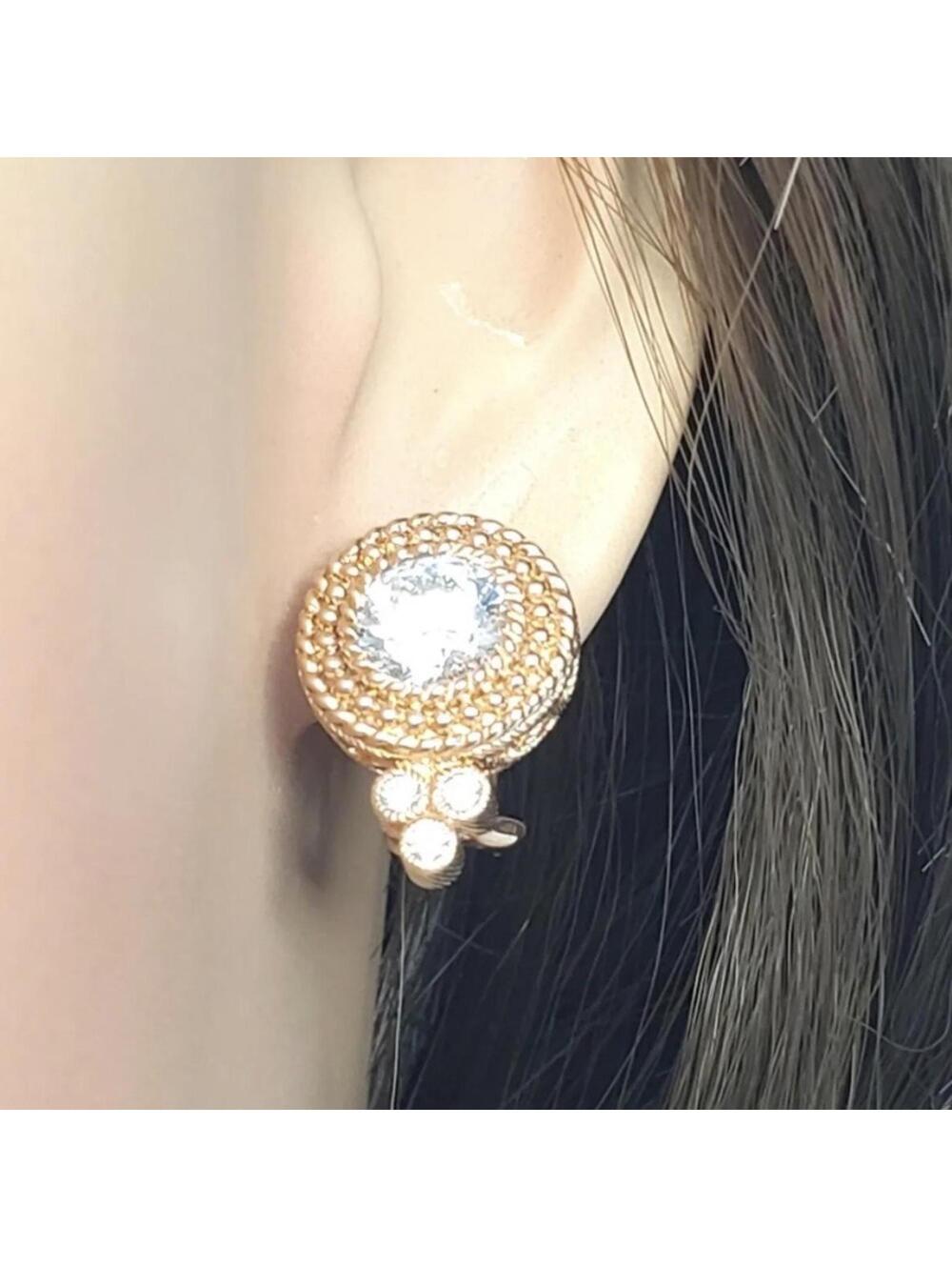 EUC Judith Ripka 925 Rose Gold Tone CZ Clip-On Earrings